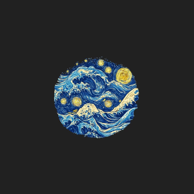 Starry Night Ocean: A Van Gogh-Inspired Circular Seascape Bucket Hat