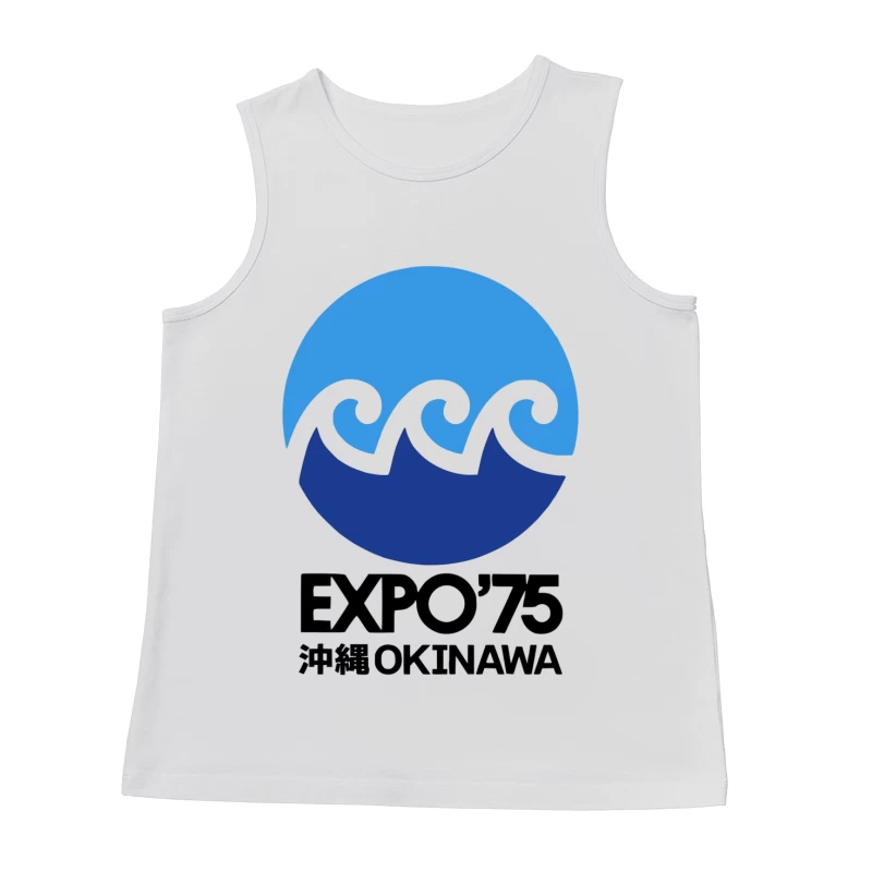 Vintage 1975 Okinawa Expo Logo with Ocean Wave Design Male Tank Top