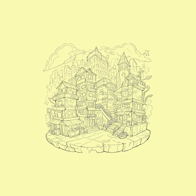 Fantasy Cityscape Illustration Travel Mug