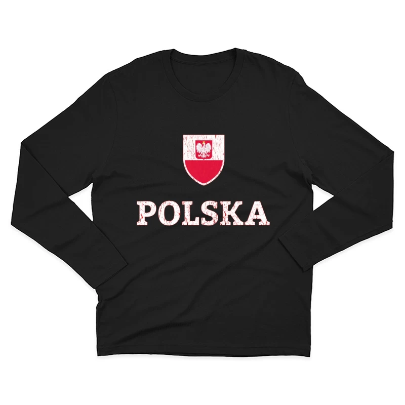 Polish National Shield with Eagle Emblem and Text Male Long Sleeve T-Shirt