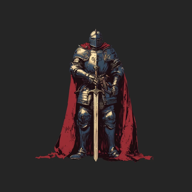 Medieval Knight in Shining Armor with Red Cape Male Pullover Sweatshirt