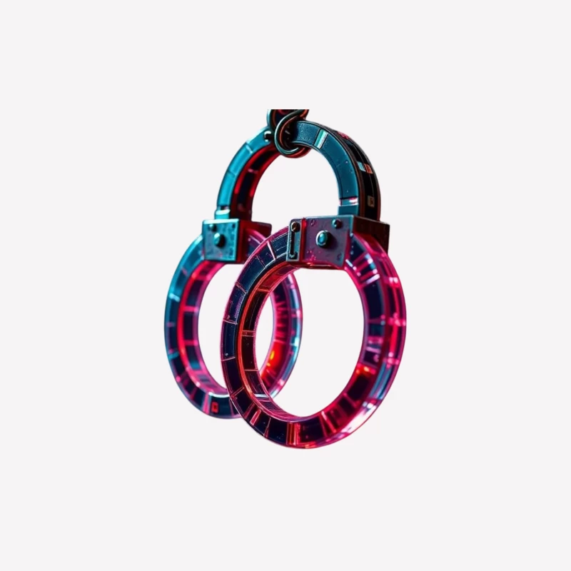 Illuminated Cyberpunk Handcuffs with Neon Pink and Blue Glow Male T-Shirt