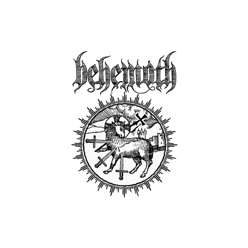 Occult Black Metal Logo with Medieval Lamb and Swords Mouse Pad