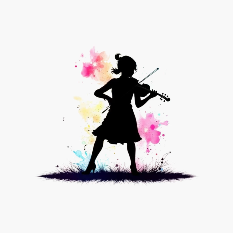 Colorful Silhouette of a Girl Playing Violin Cotton Tote Bag