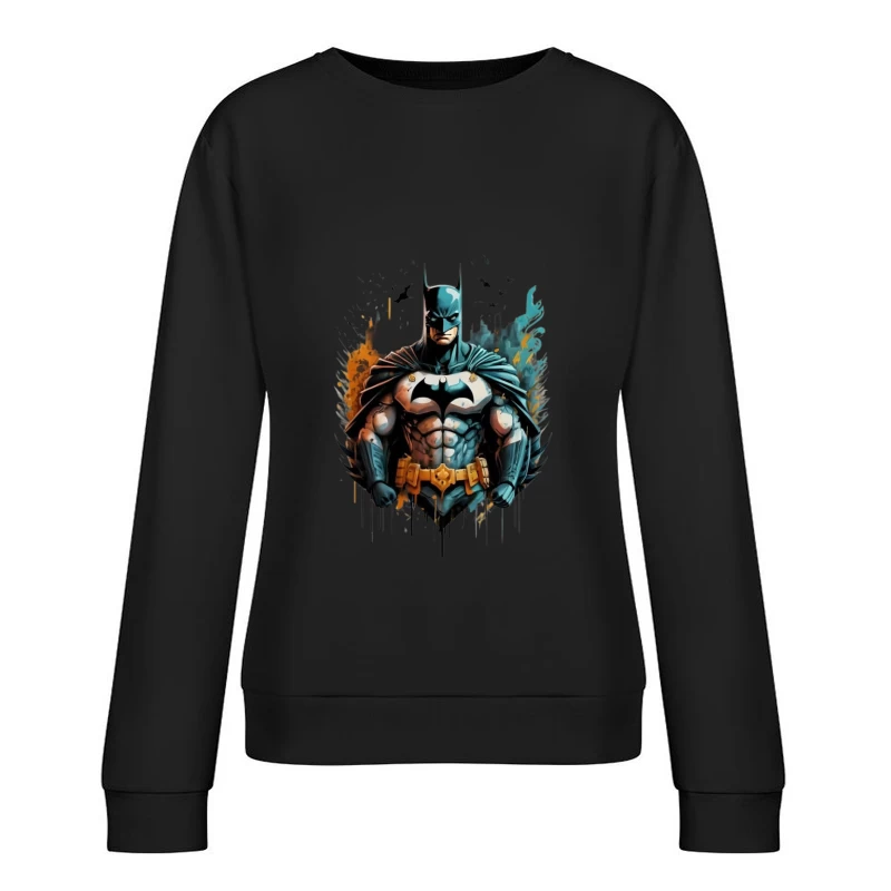 Dynamic Illustration of Batman Female Pullover Sweatshirt