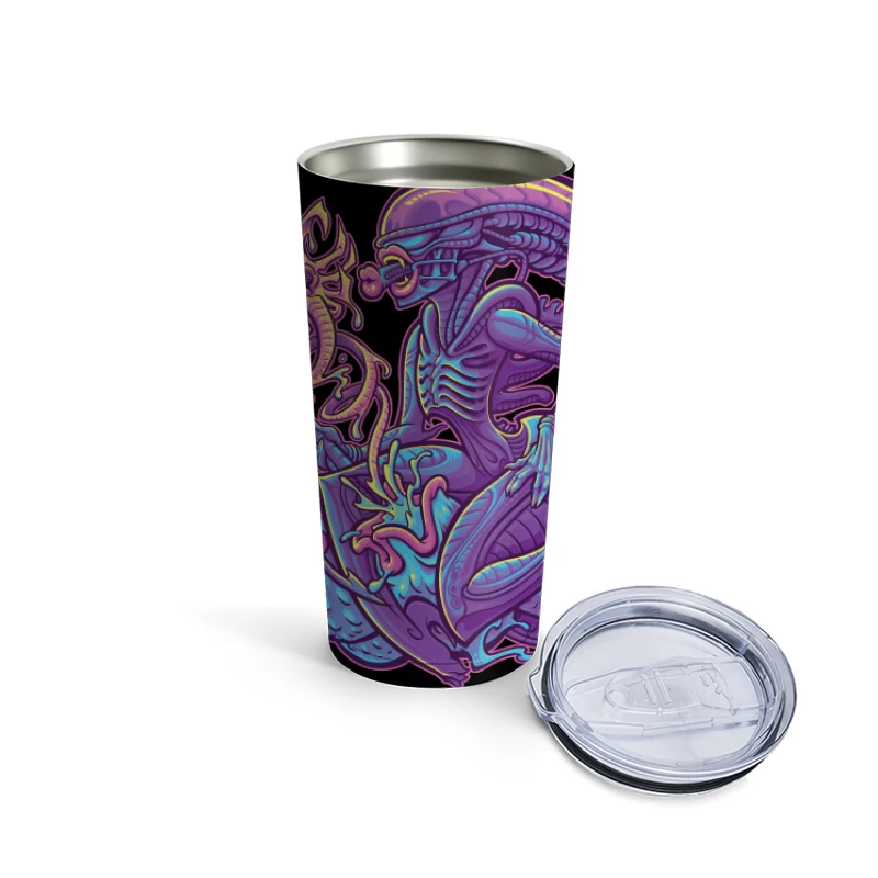 Colorful Surreal Alien Creature in Digital Art Travel Mug