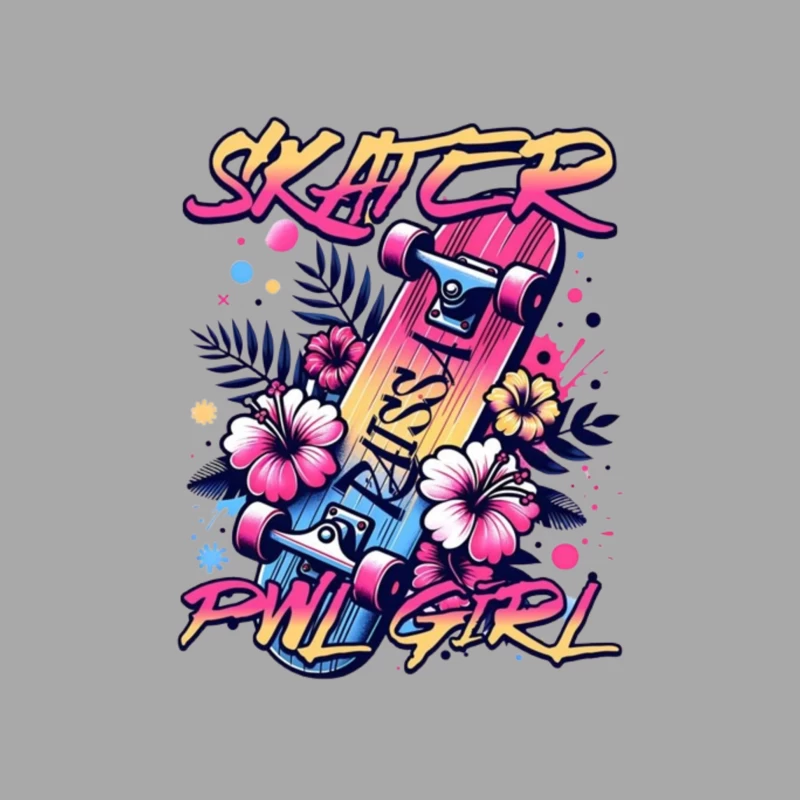 Tropical Skater Girl Typography with Floral Design Female Pullover Hoodie