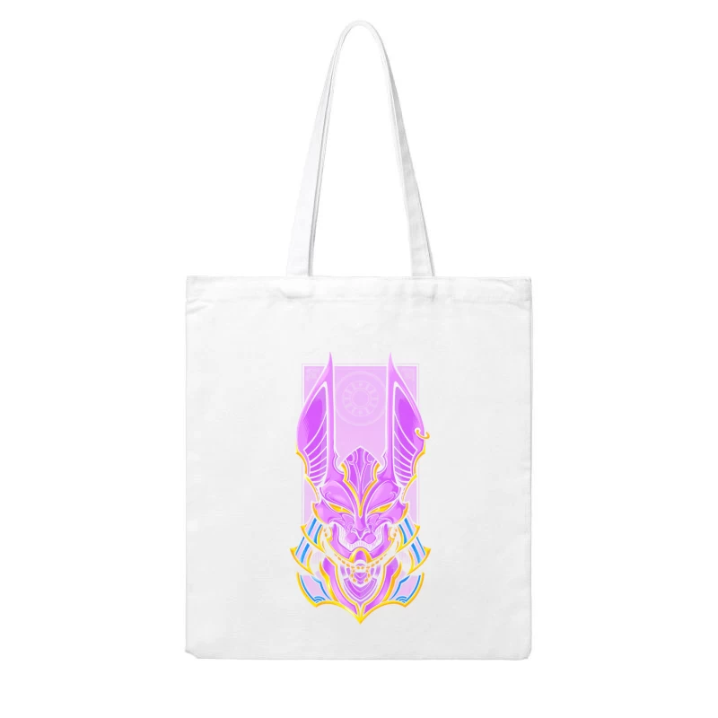 Purple Demon Mask Illustration Cotton Tote Bag