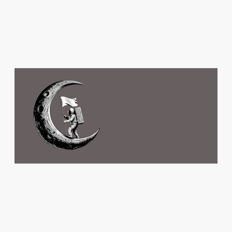 Artistic Black and White Illustration of Astronaut Planting Flag on Crescent Moon Coffee Mug