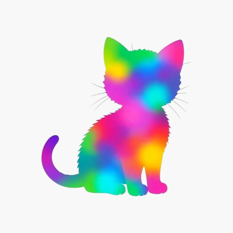 Rainbow Gradient Cat Silhouette Art Cotton Tote Bag