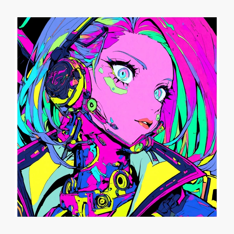 Vibrant Cyberpunk Anime Portrait in Neon Futuristic Style Throw Pillow