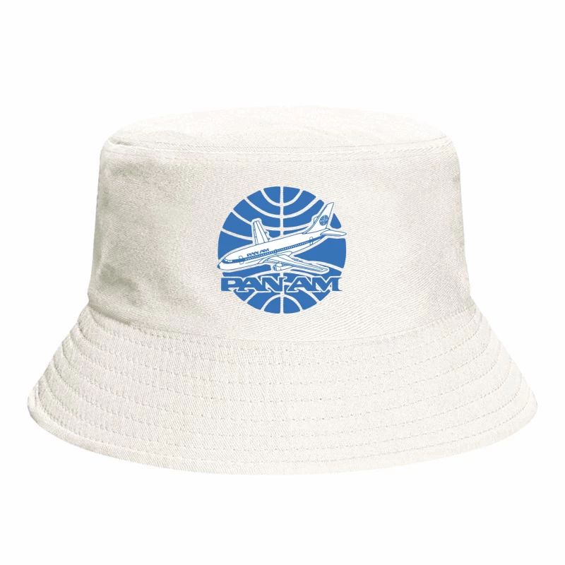 Vintage Pan Am Airlines Blue Globe Logo with Aircraft Design Bucket Hat