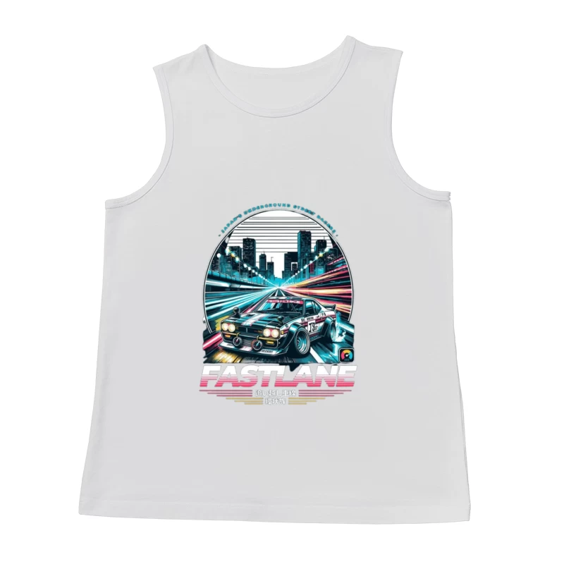 Retro Sports Car Racing Through Neon Cityscape - Synthwave Style Male Tank Top