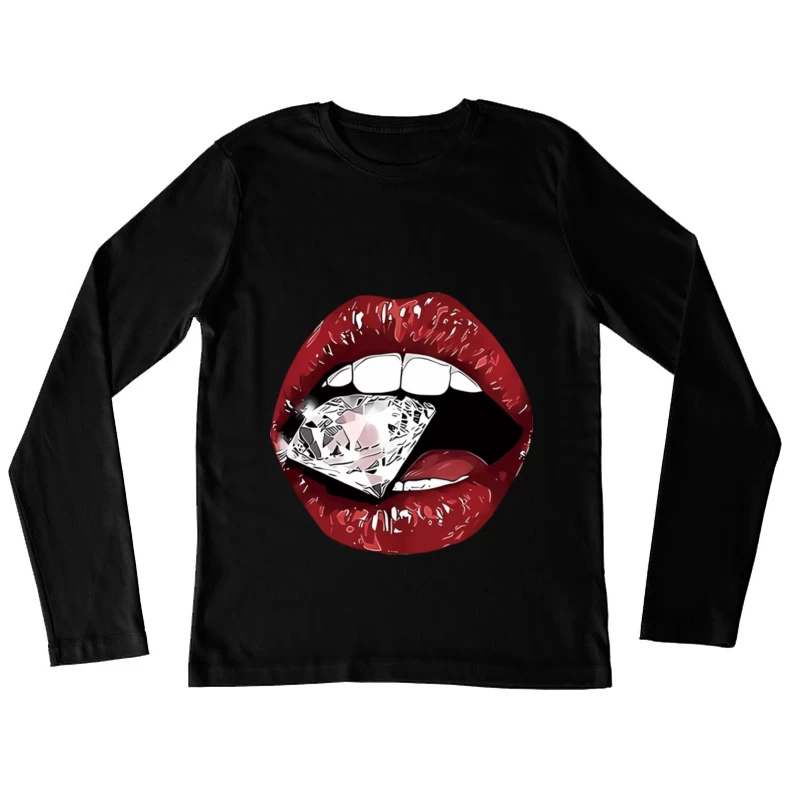 Rote Lippen mit Diamant Damen Langarm T-Shirt