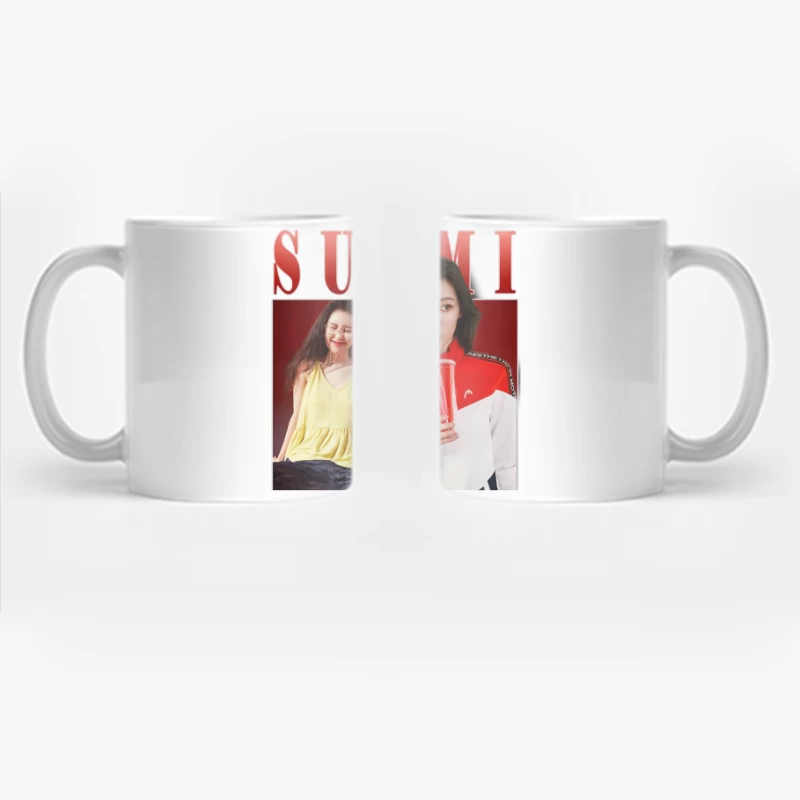 Two Young Women in Contrasting Yellow and Red Sporty Fashion Shoot Coffee Mug