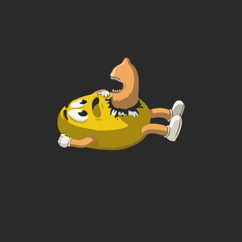 Humorous Yellow Cartoon Character Being Bitten Baseball Cap