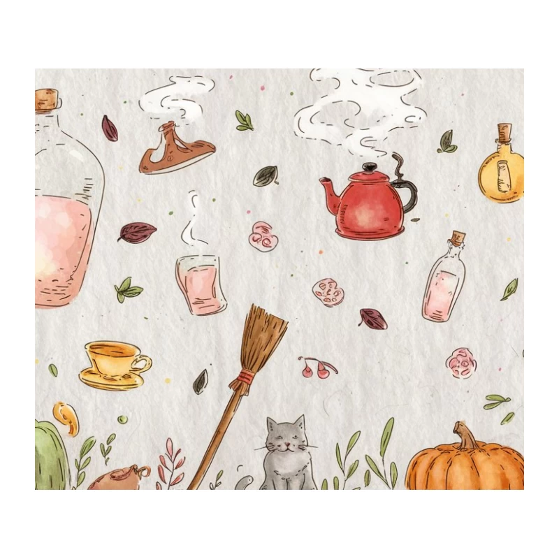 Cozy Autumn Witchcraft: A Magical Tea Illustration Tapestry