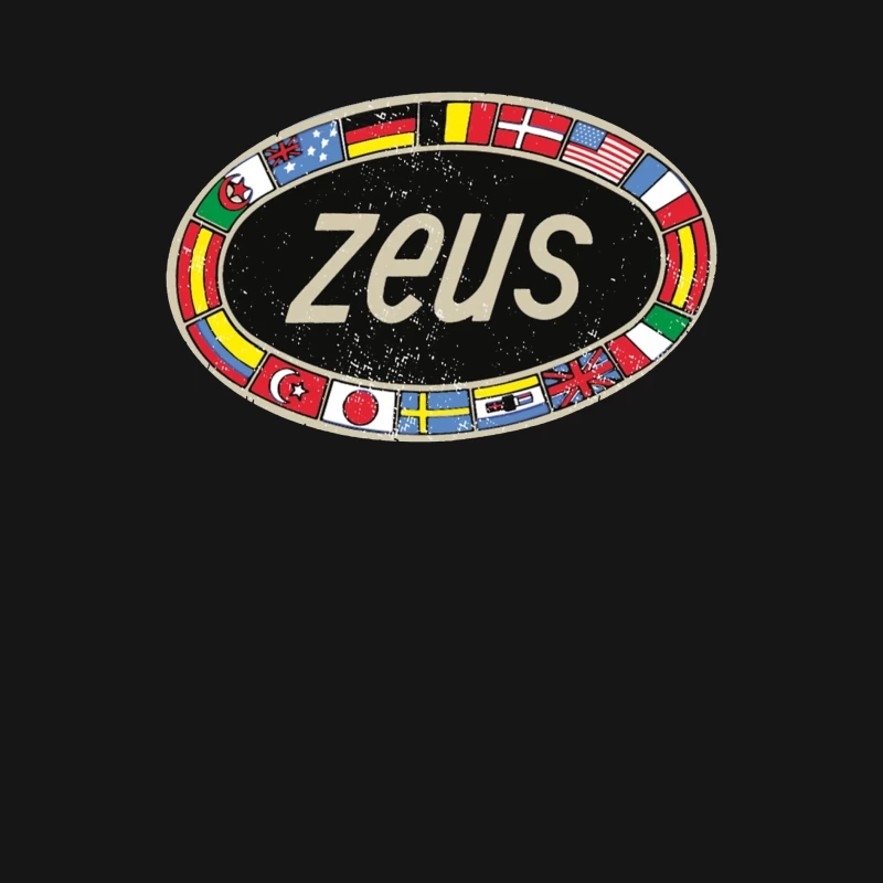 Zeus International Vintage Logo with National Flags Border Male Long Sleeve T-Shirt