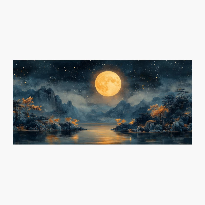 Tranquil Moonlit Lake Surrounded by Autumn Mountains Coffee Mug