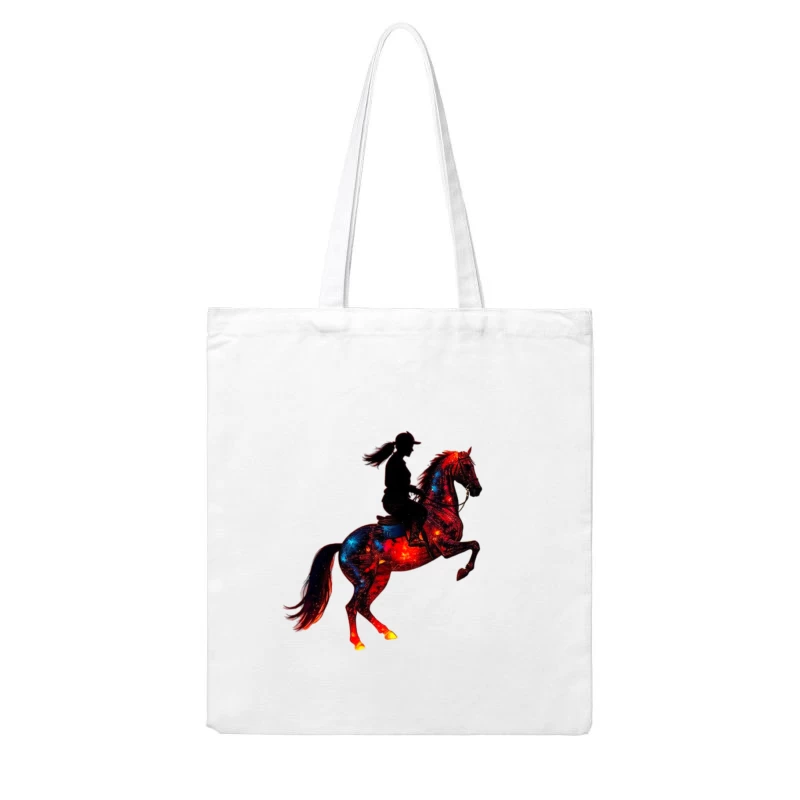 Cosmic Equestrian Silhouette with Galaxy Horse Cotton Tote Bag