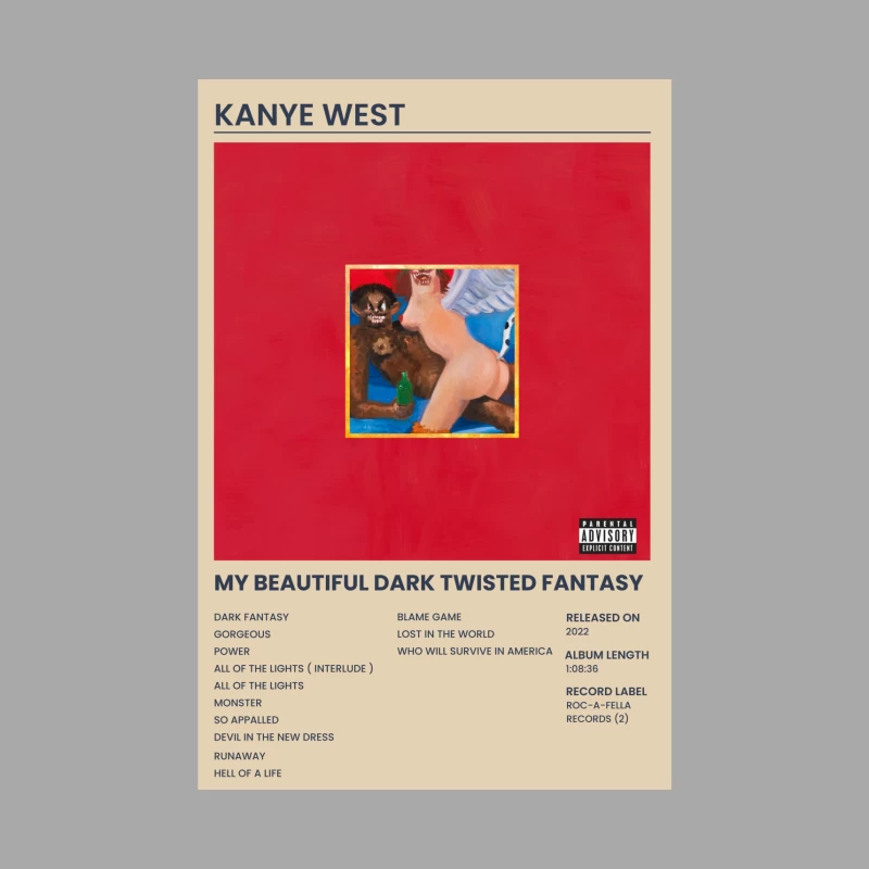 Hip Hop Album Cover: My Beautiful Dark Twisted Fantasy with Red Background Female Pullover Hoodie