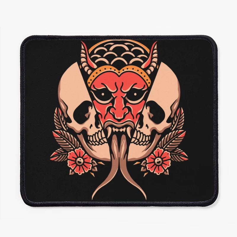 Fierce Demon and Skull Artwork Mouse Pad