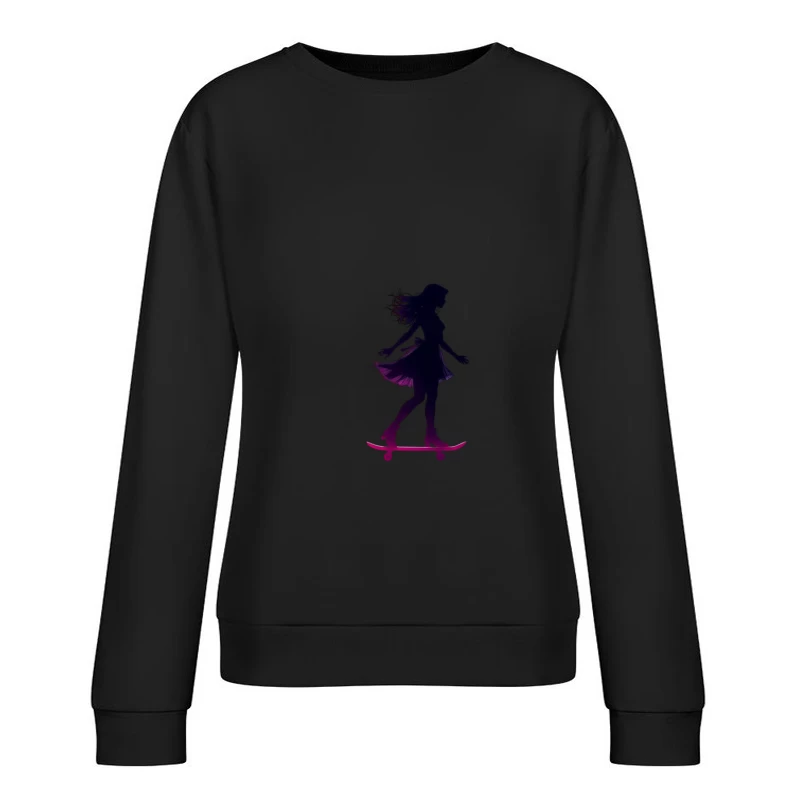 Graceful Feminine Skateboarding Silhouette in Purple Female Pullover Sweatshirt