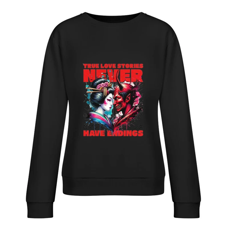 Japanese Geisha and Demon: Tragic Love Art Design Female Pullover Sweatshirt