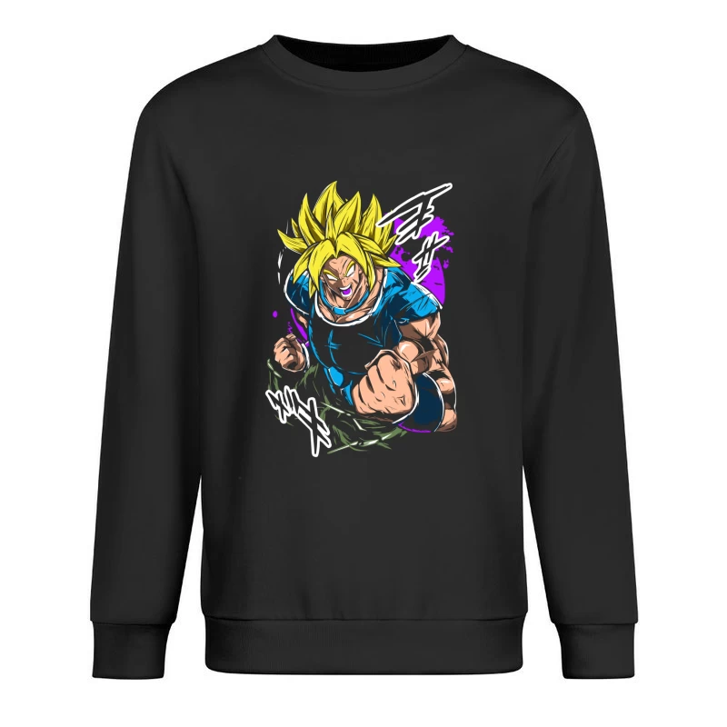 Anime Character in Action with Bright Colors Male Pullover Sweatshirt