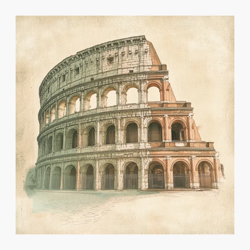 Sepia-Toned Illustration of Rome's Iconic Colosseum Pin