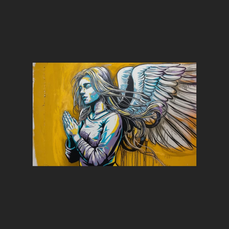 Praying Angel: Colorful Urban Street Art with Wings Female Pullover Sweatshirt