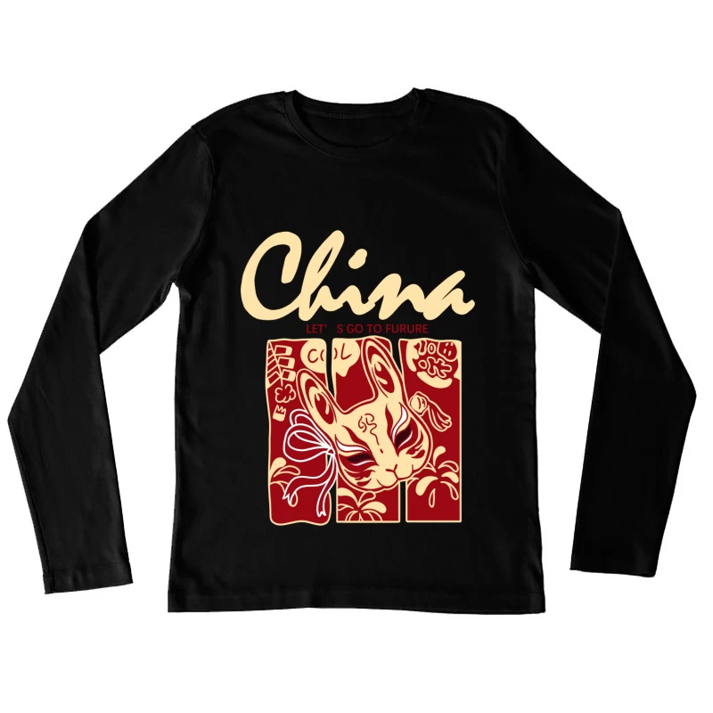 Traditionelles chinesisches Kaninchen-Design Damen Langarm T-Shirt