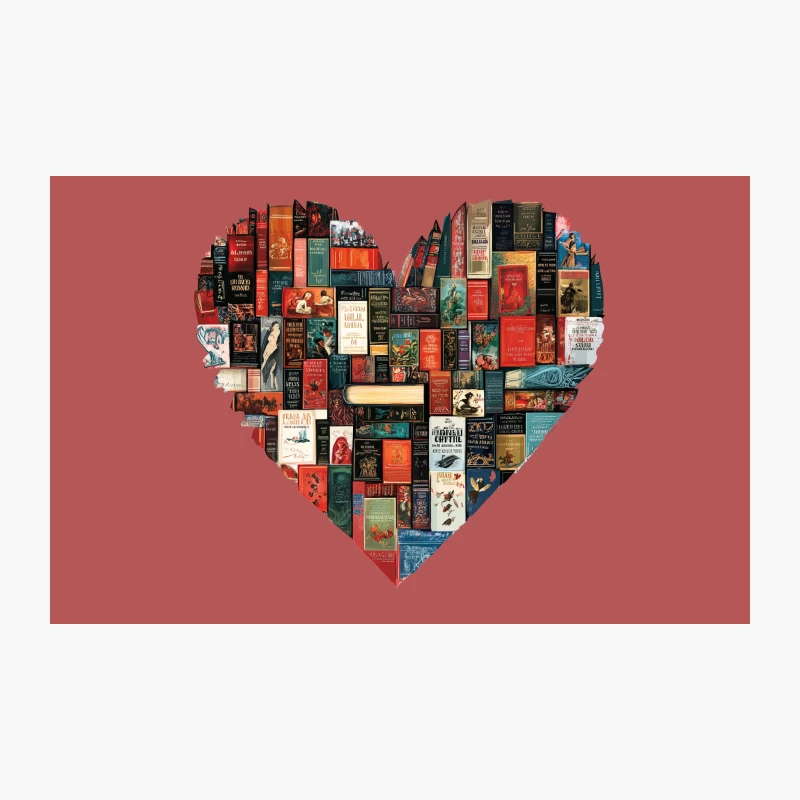 Literary Love: Classic Books Arranged in Heart Shape Travel Mug