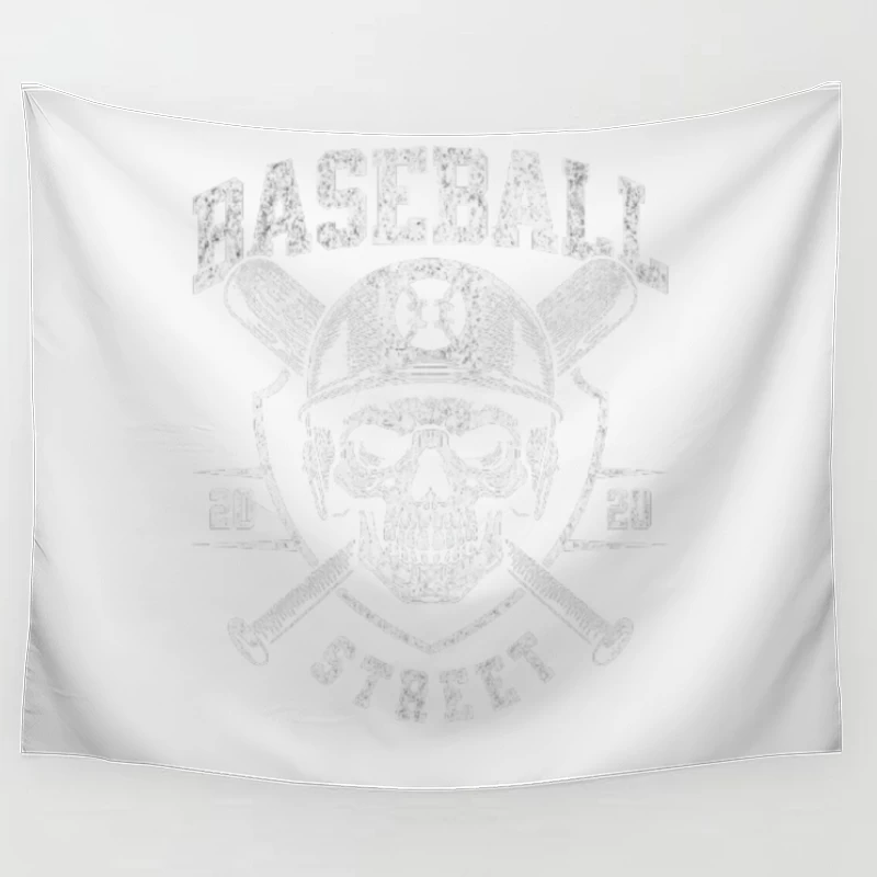 Vintage Baseball Skull with Crossed Bats Monochrome Logo Tapestry