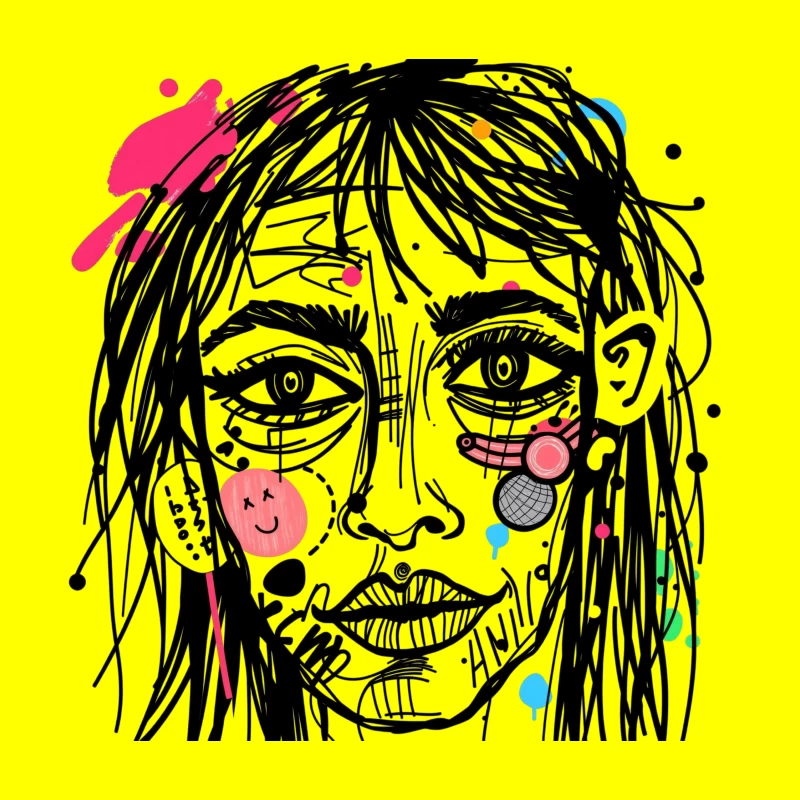 Abstract Colorful Face Illustration Throw Pillow