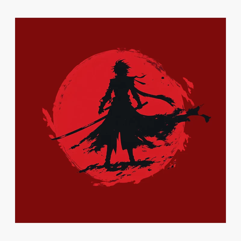 Silhouetted Samurai Warrior Against Red Sun Throw Pillow
