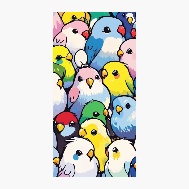 Colorful Cartoon Budgie Crowd: A Cute Avian Illustration iPhone Case