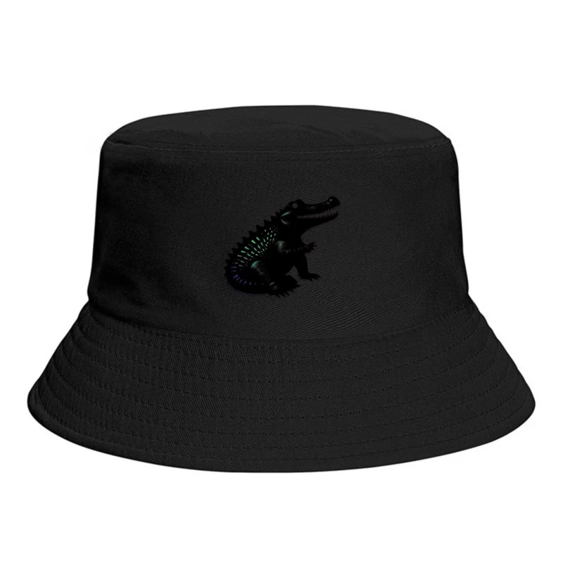 Cute Black Alligator Silhouette with Iridescent Details Bucket Hat