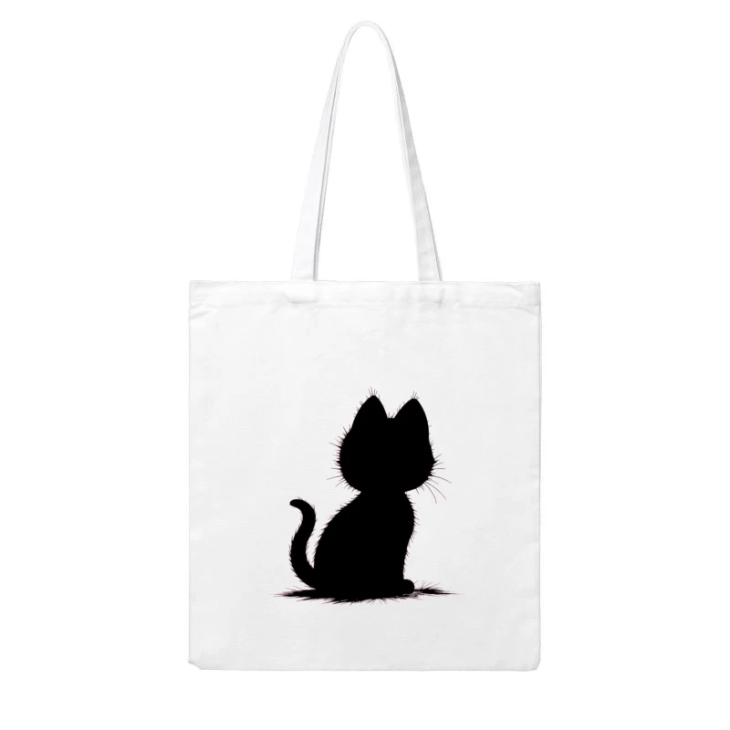 Elegant Black Cat Silhouette Cotton Tote Bag