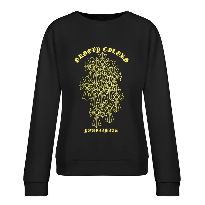 Retro Blumenmuster mit Schriftzug Damen Pullover Sweatshirt