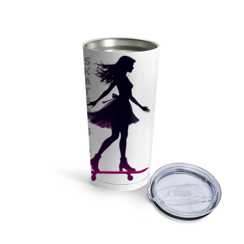 Stylish Skater Girl Silhouette in Pink and Black Travel Mug