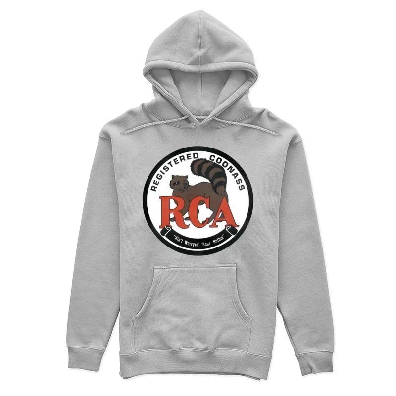 Registered Coonass RCA Logo with Raccoon Mascot and Humorous Slogan Female Pullover Hoodie