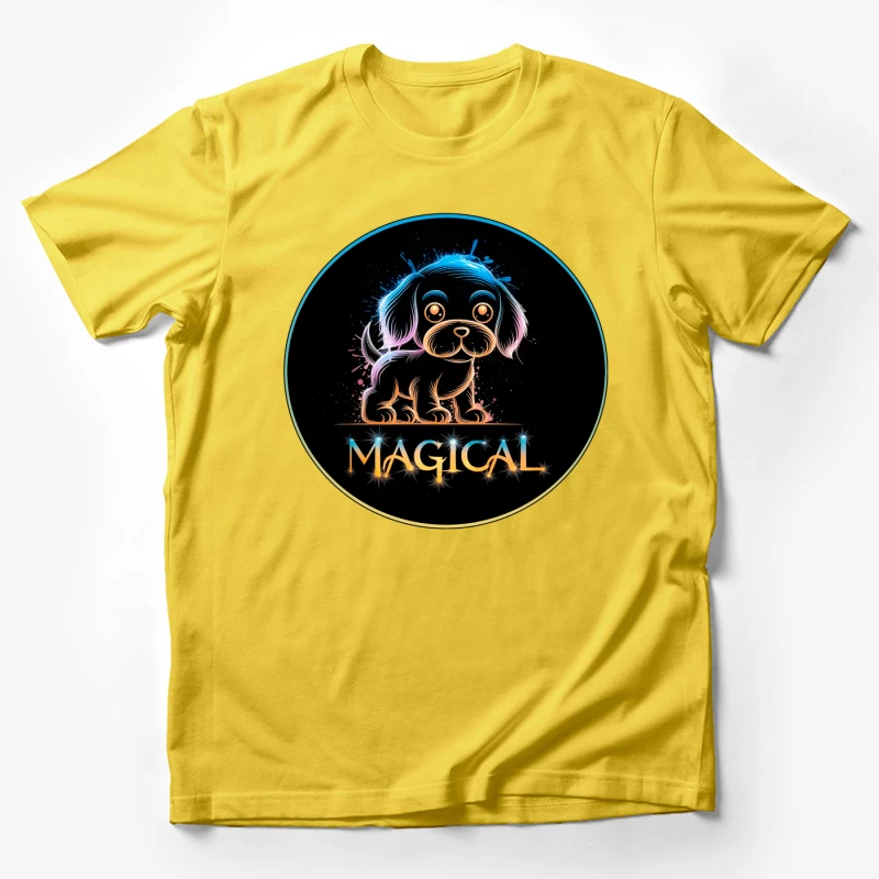 Magical Neon Puppy Art Male T-Shirt