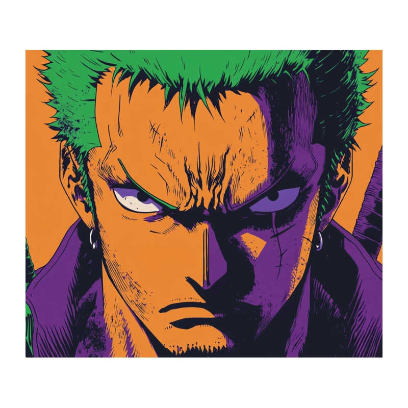 Intense Anime Character with Green Hair and Fierce Expression Tapestry