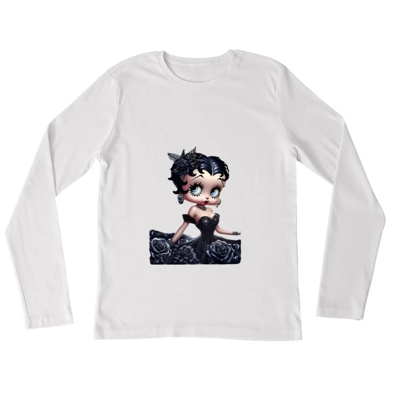 Mode noire avec fleurs et bijoux Femme Manches Longues T-Shirt
