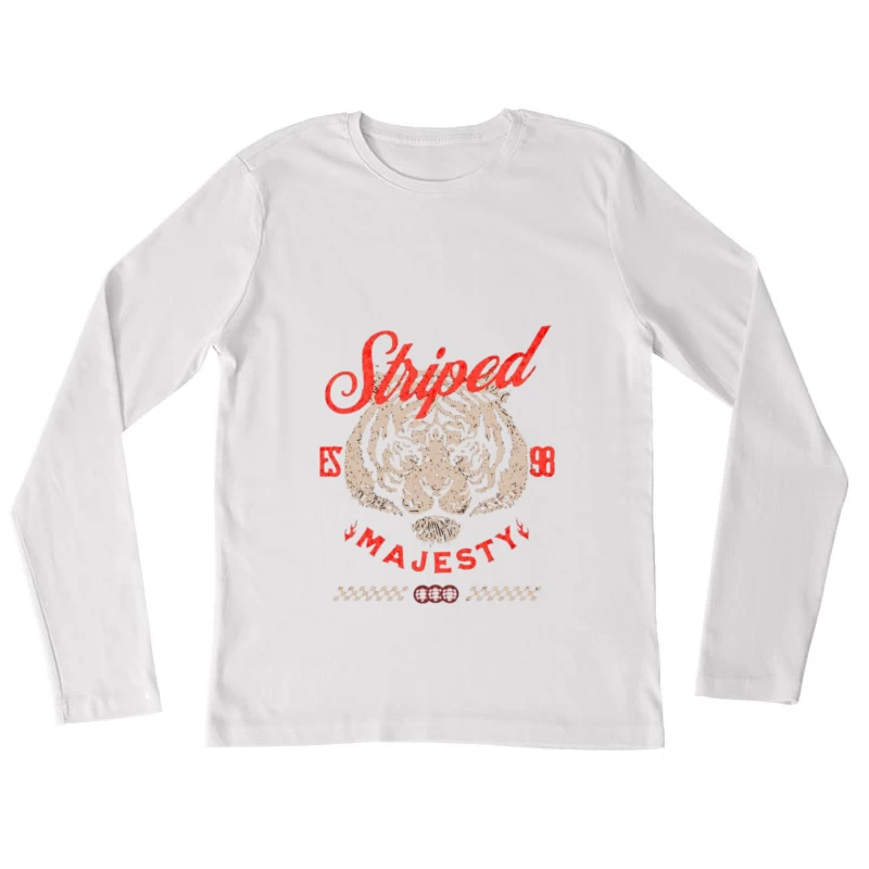 Tigre brodé avec inscription 'Striped Majesty' Femme Manches Longues T-Shirt