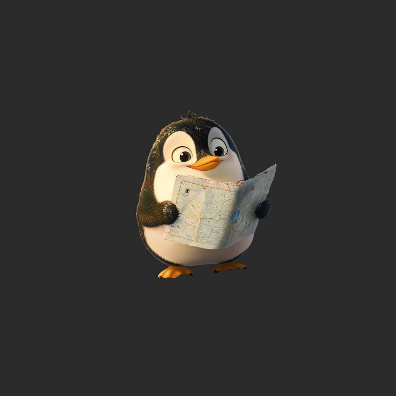 Cute Cartoon Penguin Reading Map Adventure Travel Funny Animal Design Baseball Cap