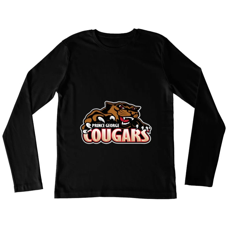 Prince George Cougars Sports Team Logo with Fierce Cougar Mascot Prince George Cougars Female Long Sleeve T-Shirt