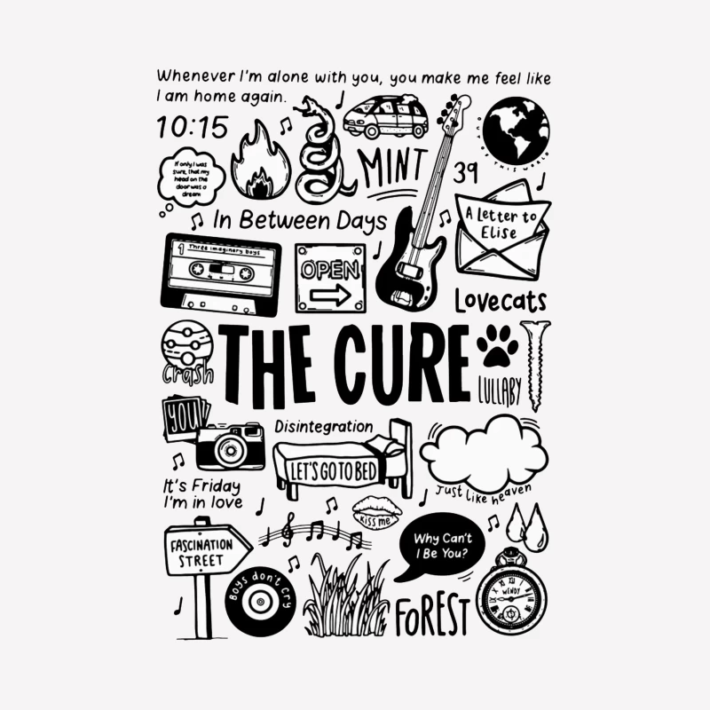 The Cure Band Fan Art Doodle Collection Male T-Shirt