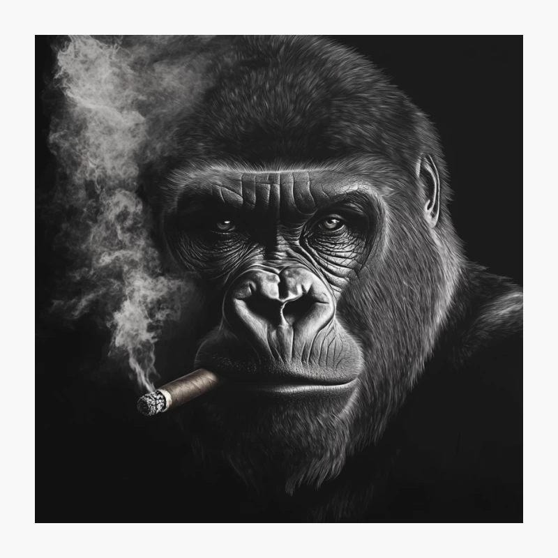 Intense Black and White Portrait of Smoking Gorilla Pin